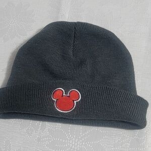 Kids Gray Beanie with Red Mouse Patch